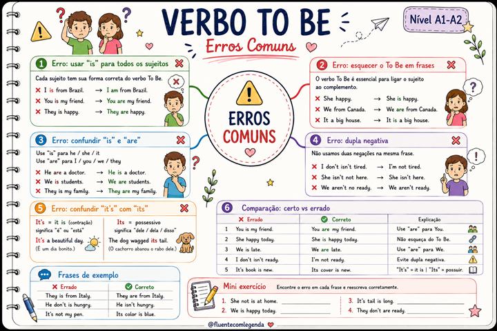 Mapa mental - Verbo To Be, erros comuns